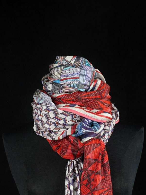 Sciarpa di seta e cotone - Diagonale bianco e rosso